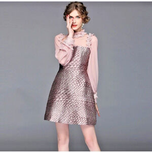 Custom Metallic Jacquard Harajuku Avant Garde Lace Mermaid Ruffle Mini Dress
